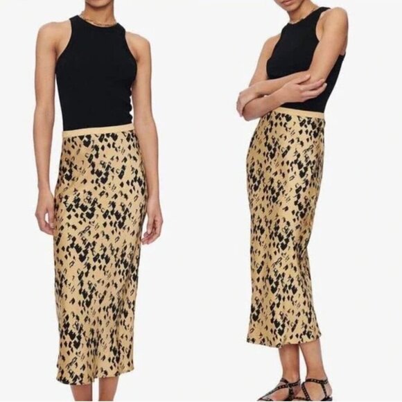ANINE BING Bar Silk Skirt Painterly Leo Leopard Midi XS (Petite) - Picture 1 of 6